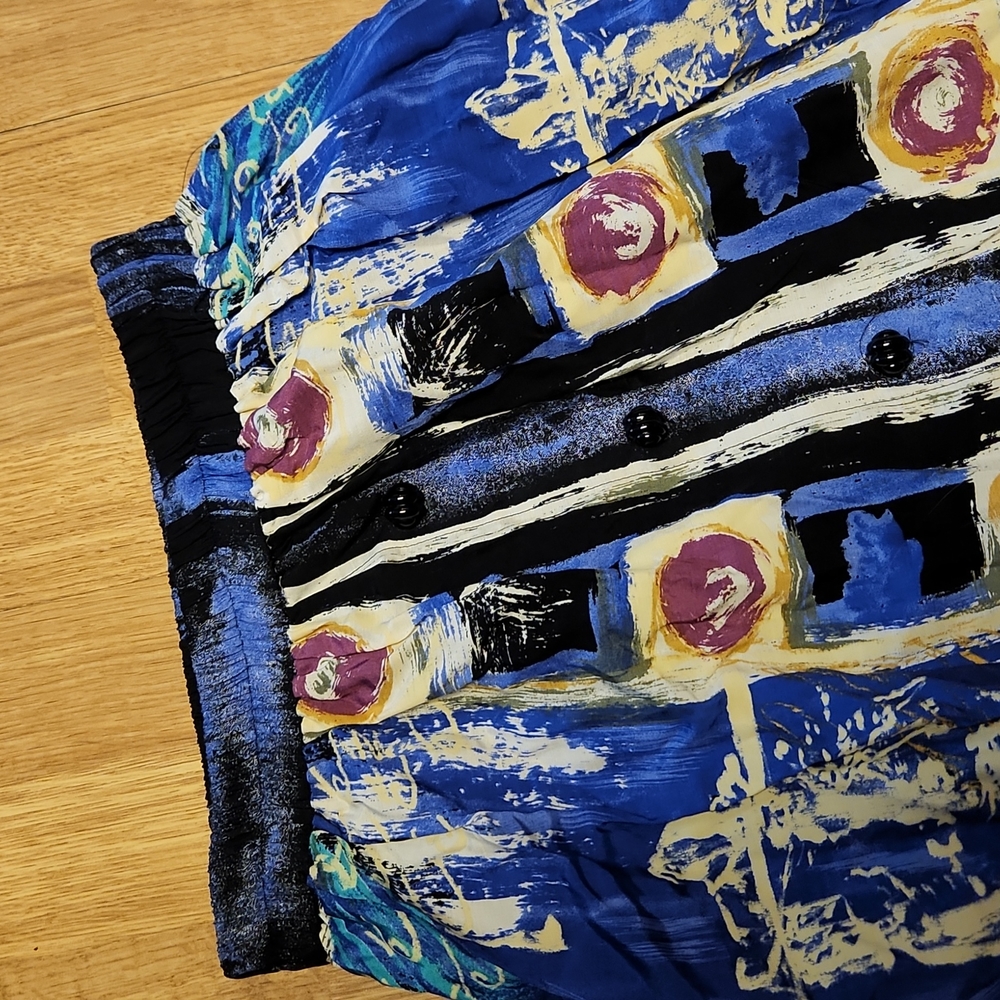 Vintage Button Front Abstract Pattern Midi Skirt … - image 2